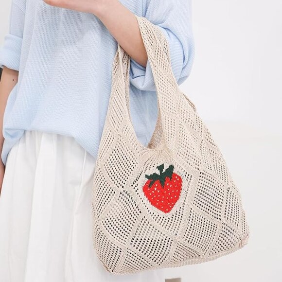 Crochet Mesh Beach Tote Shoulder Bag - Picture 3 of 7